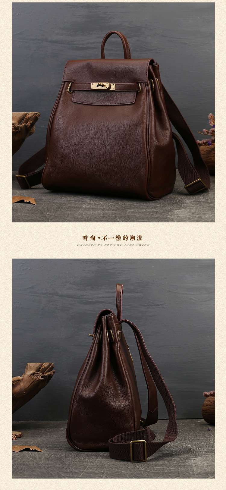 復古真皮後背包 時尚休閒女士雙肩包 原創設計頭層牛皮旅行包 大容量女包學生書包 真皮包包