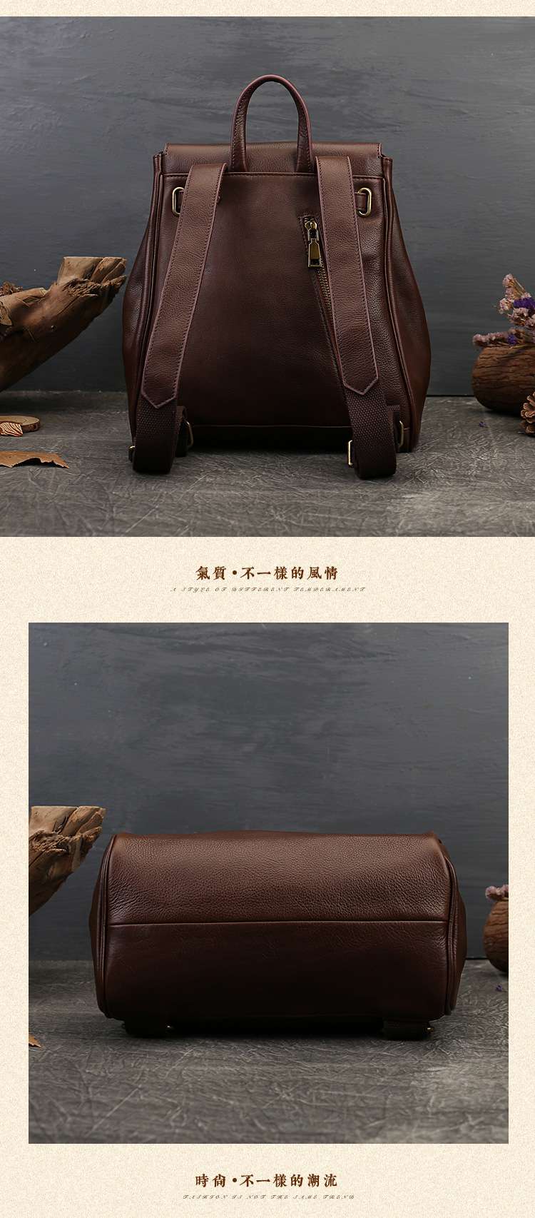 復古真皮後背包 時尚休閒女士雙肩包 原創設計頭層牛皮旅行包 大容量女包學生書包 真皮包包