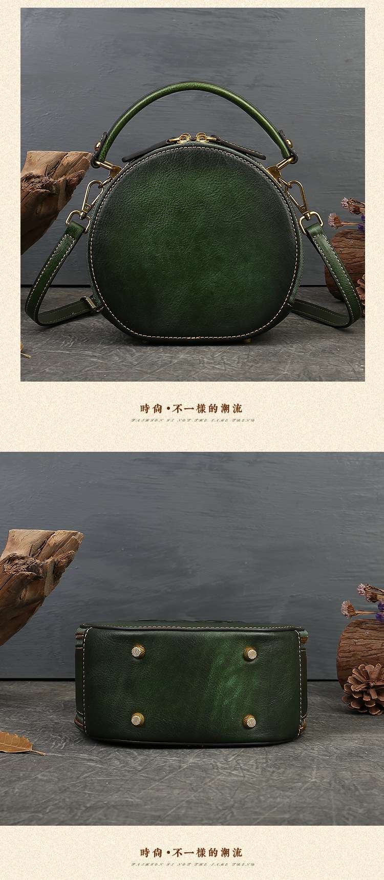 兔子壓花手提包 復古民族風小圓包 真皮女包 頭層牛皮斜背包 女式單肩背包斜挎包包 真皮包包