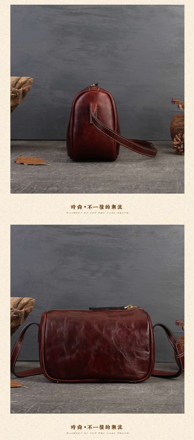 復古歐美真皮包包 女士小眾設計文藝簡約植鞣皮斜挎包 頭層牛皮斜背包枕頭包 真皮包包