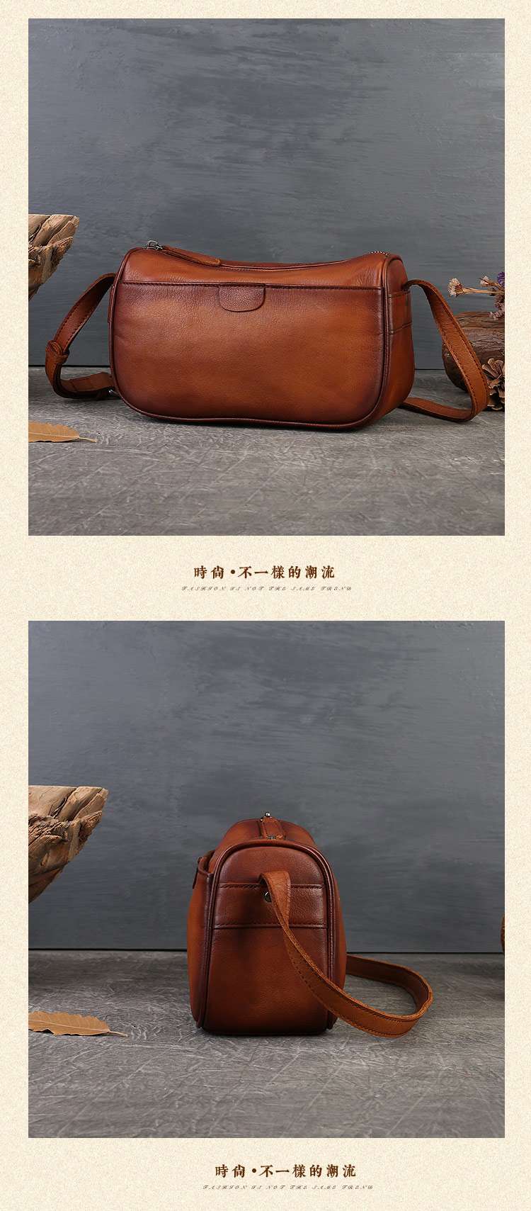 復古擦色真皮小方包 手工女包 頭層牛皮斜背包 休閒百搭單肩斜挎女包 軟皮胸前包包枕頭包 真皮包包