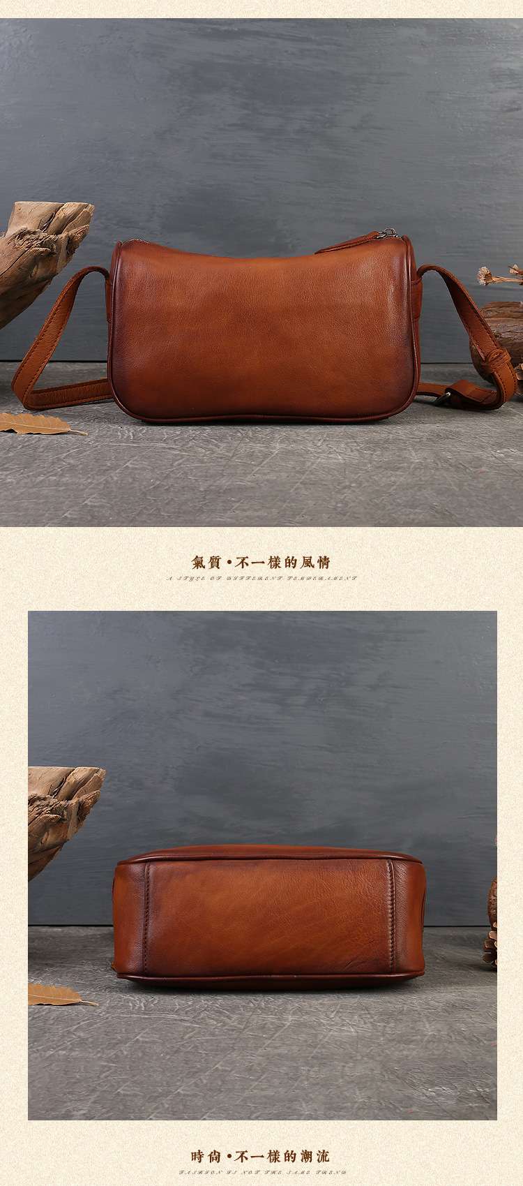 復古擦色真皮小方包 手工女包 頭層牛皮斜背包 休閒百搭單肩斜挎女包 軟皮胸前包包枕頭包 真皮包包