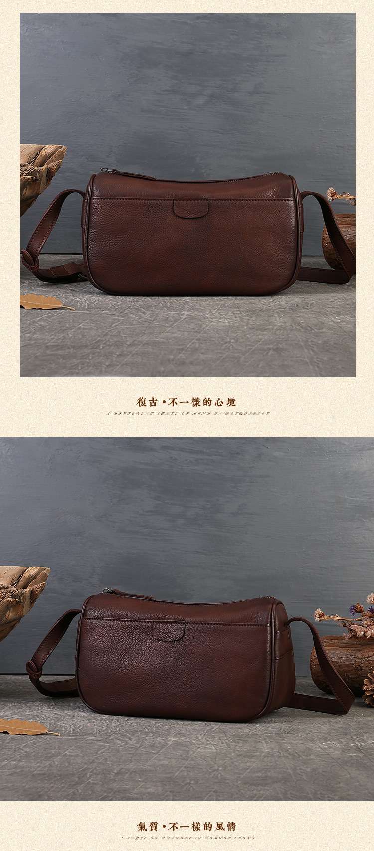 復古擦色真皮小方包 手工女包 頭層牛皮斜背包 休閒百搭單肩斜挎女包 軟皮胸前包包枕頭包 真皮包包