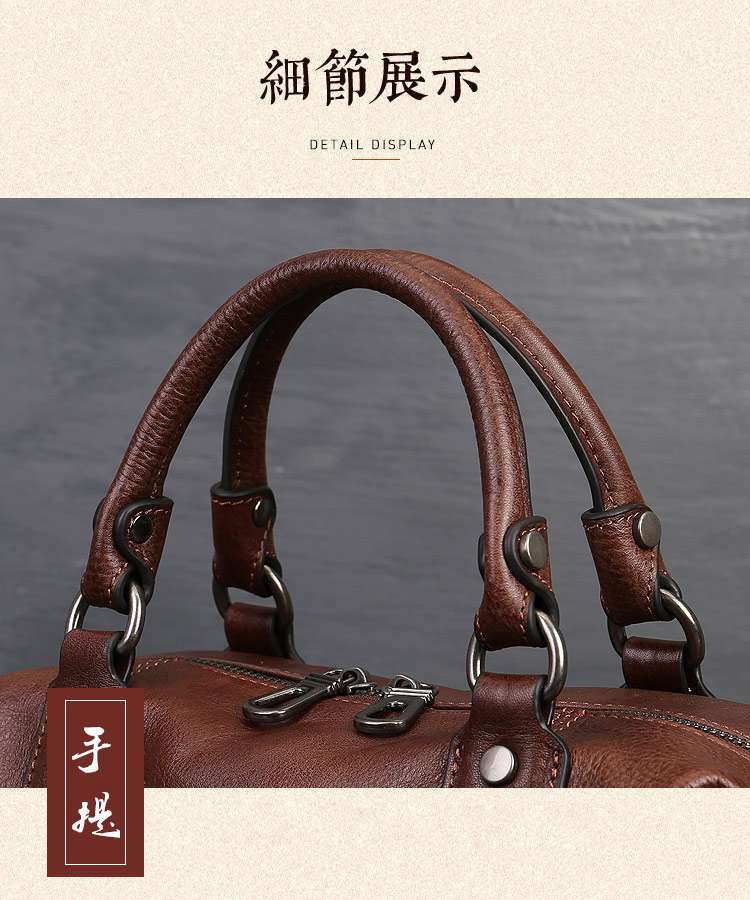 女式復古手提包 頭層牛皮可調節單肩背包 大容量商務拉鏈托特包 真皮女包手袋斜背包 真皮包包