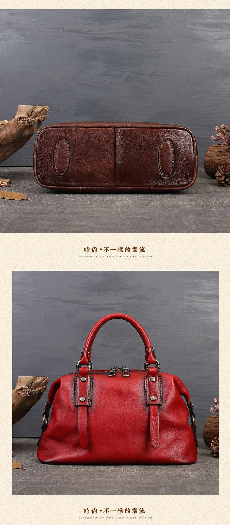 女式復古手提包 頭層牛皮可調節單肩背包 大容量商務拉鏈托特包 真皮女包手袋斜背包 真皮包包