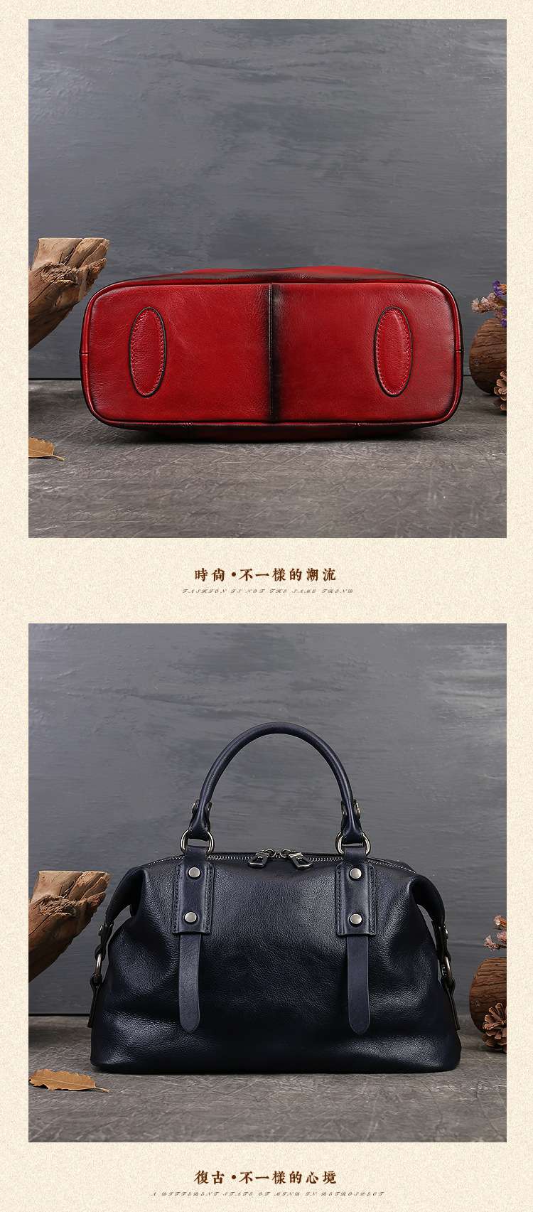 女式復古手提包 頭層牛皮可調節單肩背包 大容量商務拉鏈托特包 真皮女包手袋斜背包 真皮包包