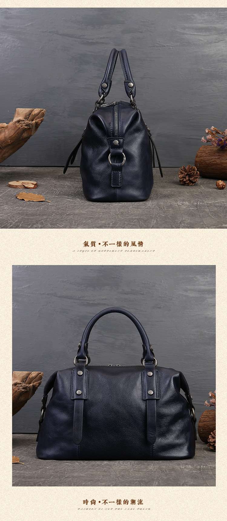 女式復古手提包 頭層牛皮可調節單肩背包 大容量商務拉鏈托特包 真皮女包手袋斜背包 真皮包包