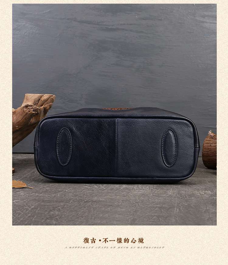女式復古手提包 頭層牛皮可調節單肩背包 大容量商務拉鏈托特包 真皮女包手袋斜背包 真皮包包