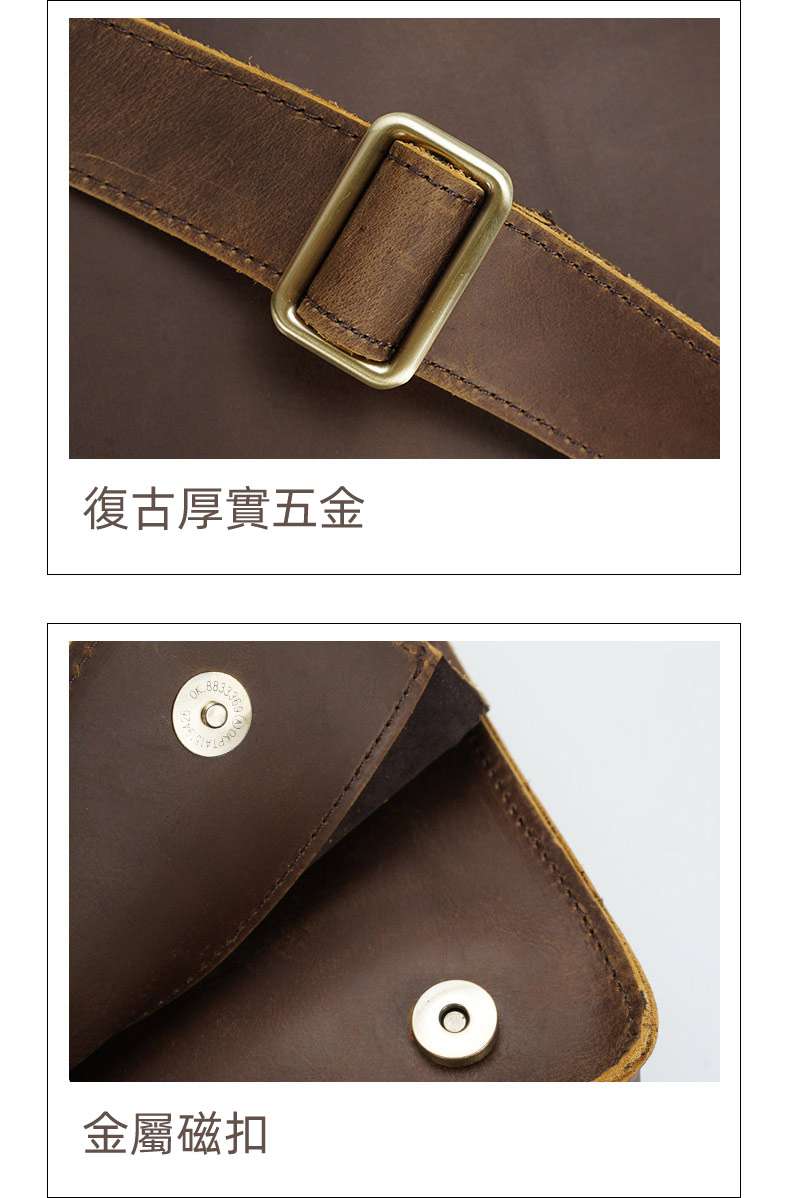 復古真皮男士斜背包 簡約頭層牛皮單肩包 戶外防盜休閒大容量斜挎包 單肩包iPad包包男包英倫 真皮包包
