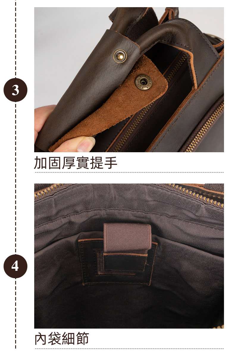 復古瘋馬皮豎款手提包 大容量戶外出行斜背包 真皮斜挎包單肩包 男士新款頭層牛皮側背包 真皮包包