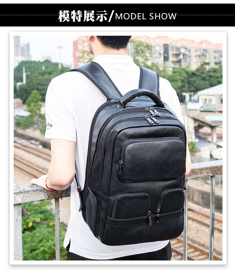 多功能戶外後背包旅行包 頭層牛皮大容量雙肩背包 真皮學生背包 可掛行李箱雙肩包17吋電腦包 真皮包包