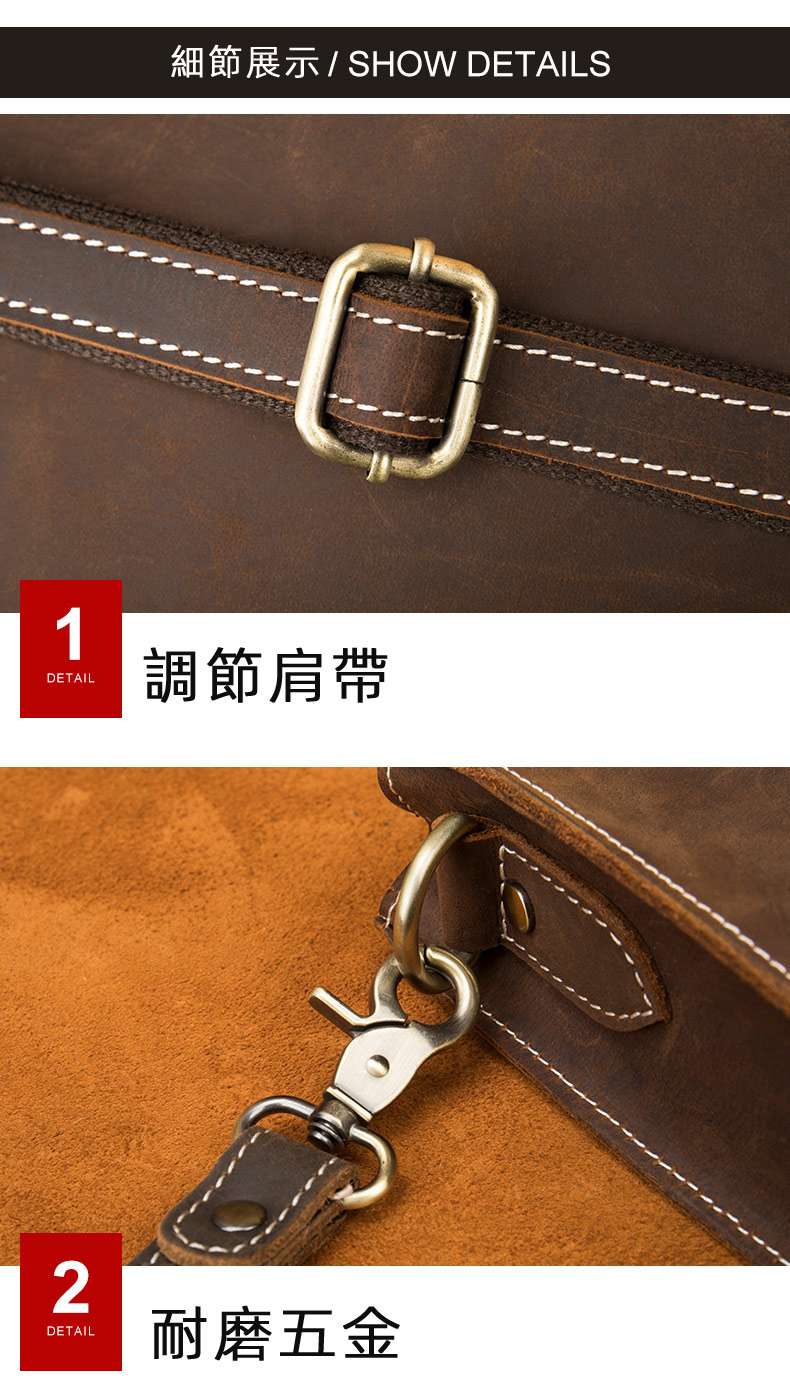 多功能手拿包 瘋馬皮斜背包 復古真皮側背包單肩包 真皮斜挎包手抓包 老闆包 真皮包包