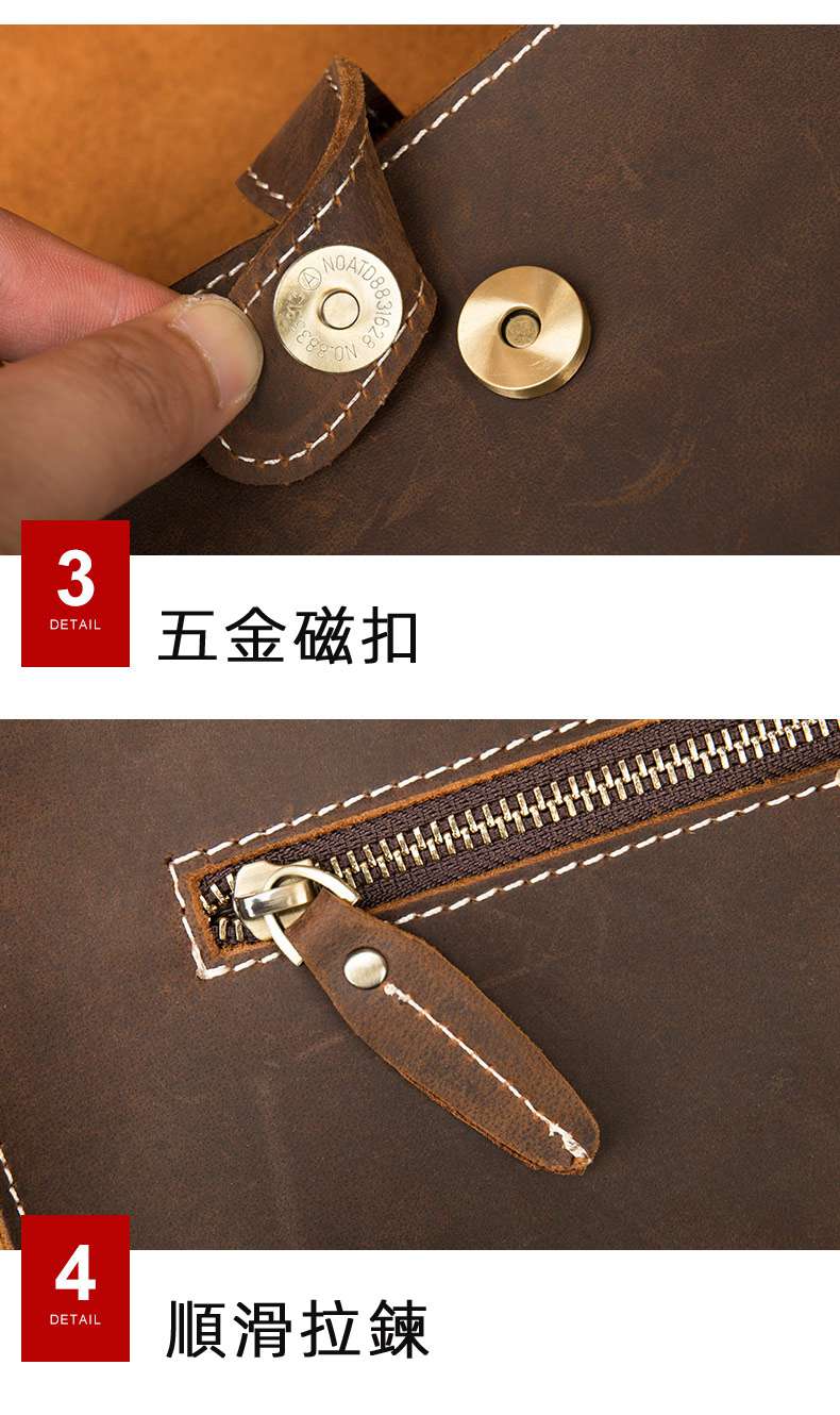 多功能手拿包 瘋馬皮斜背包 復古真皮側背包單肩包 真皮斜挎包手抓包 老闆包 真皮包包