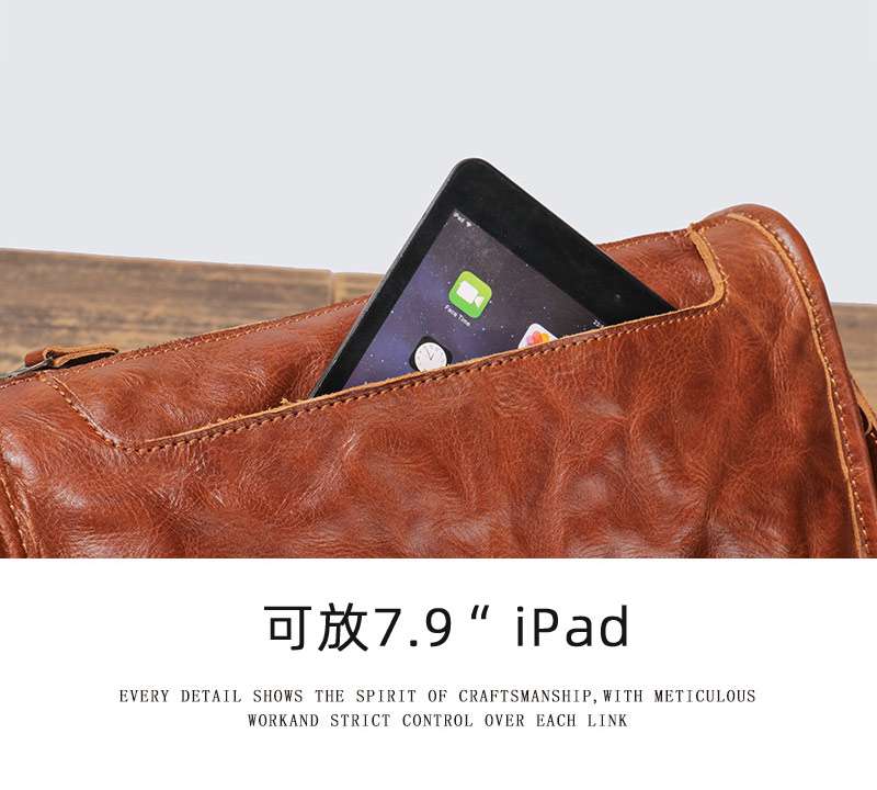男真皮單肩包 簡約頭層牛皮斜挎包 手抓紋小方包 大容量iPad包 男士斜背包 真皮包包