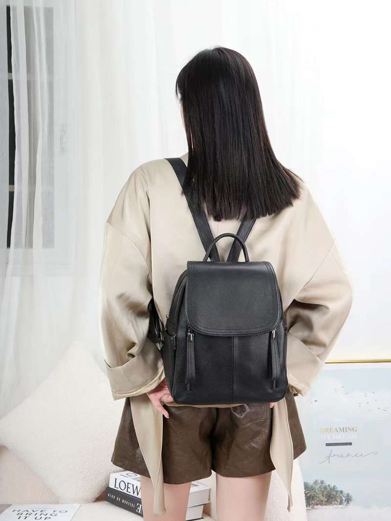韓版女式後背包 真皮雙肩背包 百搭簡約頭層皮雙肩包 時尚文藝旅行背包學生書包  真皮包包