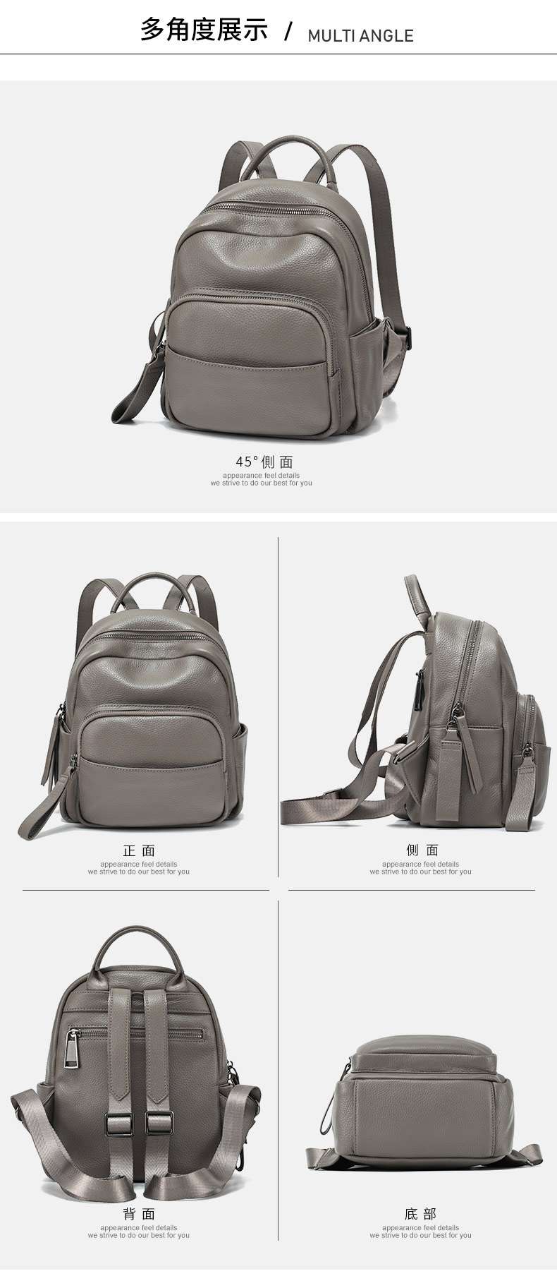 真皮後背包 女士雙肩包頭層摔紋皮時尚女生學生書包 輕便雙肩背包 潮流包包 真皮女包雙肩背包新款 真皮包包