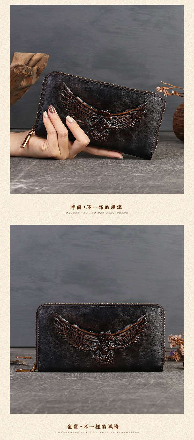復古長款男女中性長夾 百搭頭層牛皮錢包 新款真皮卡包 大容量卡位手拿包零錢包 真皮包包