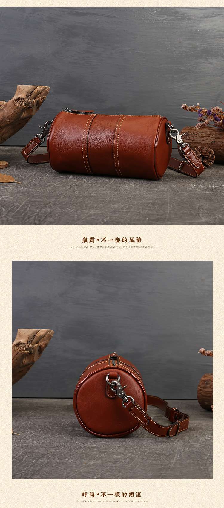 復古圓筒女包 真皮大容量枕頭包包 女生單肩斜挎包 高級感斜背包 簡約百搭包包圓筒包 真皮包包