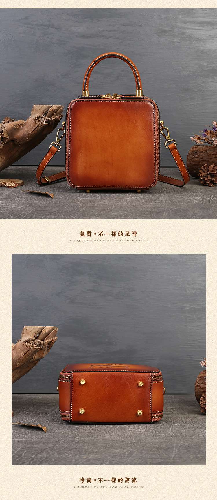 烙畫小鹿系斜背包 新款真皮小方包 頭層牛皮動物烙畫單肩背包斜挎女包 復古手提包潮包 真皮包包