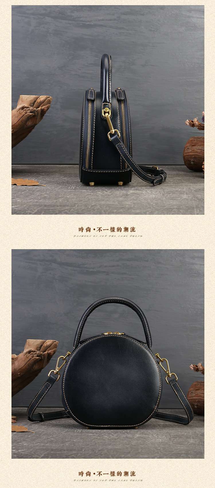 烙畫小鹿小圓包 真皮女包 復古新款文藝斜挎包 百搭單肩包 高端烙畫質感斜背包 真皮包包