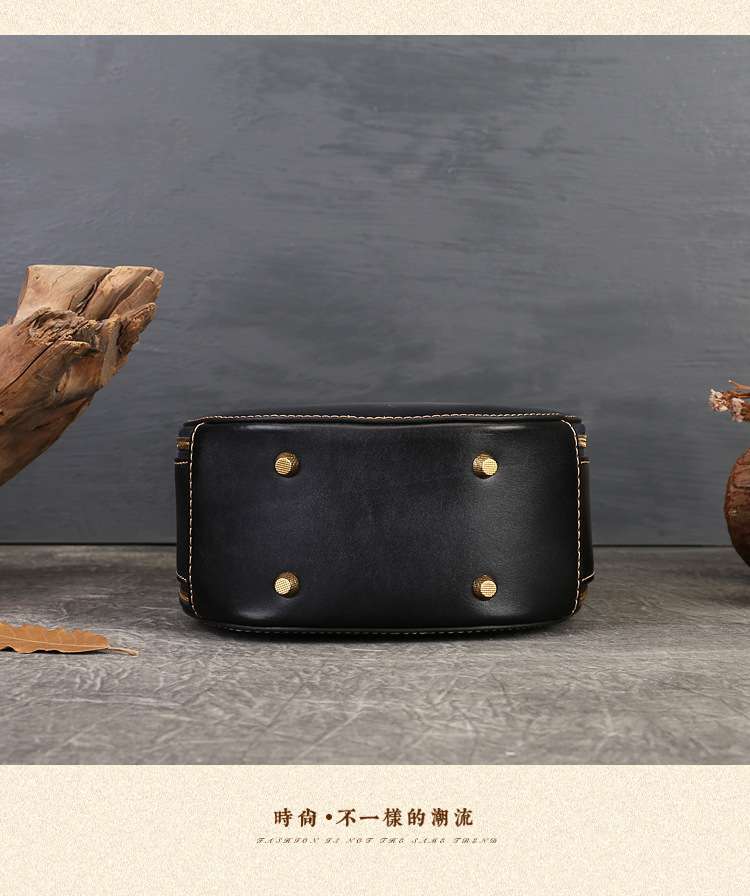 真皮烙畫熊貓小圓包 頭層牛皮斜背包 動物烙畫單肩包 文藝百搭復古斜挎包女包側背包 真皮包包