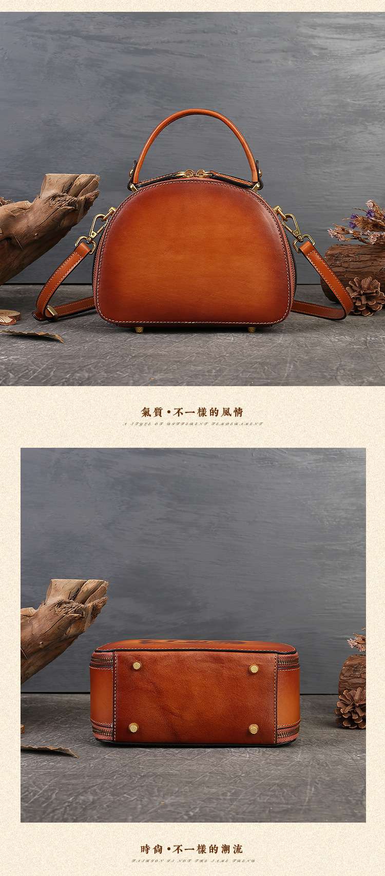 真皮女包 手工小眾復古斜挎包 女式手提包 熊貓烙畫設計感單肩斜背包餃子包 民族風側背包 真皮包包