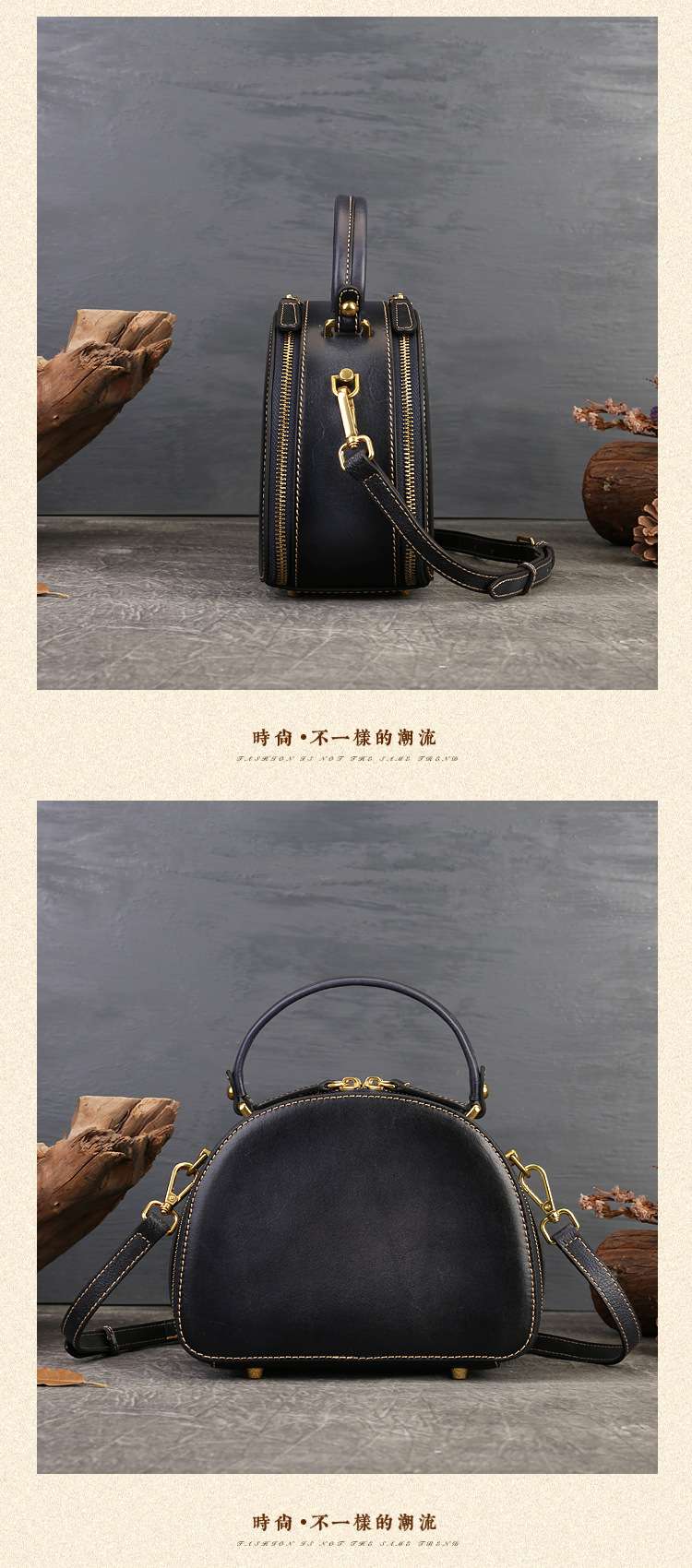 真皮女包 手工小眾復古斜挎包 女式手提包 熊貓烙畫設計感單肩斜背包餃子包 民族風側背包 真皮包包