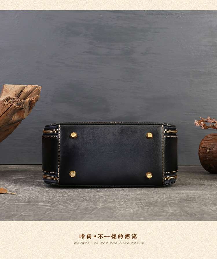 真皮女包 手工小眾復古斜挎包 女式手提包 熊貓烙畫設計感單肩斜背包餃子包 民族風側背包 真皮包包