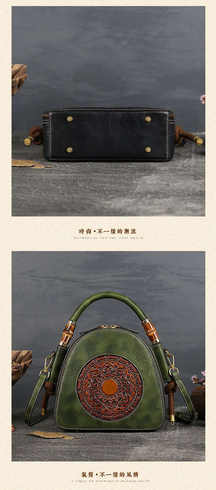 復古圖騰壓花貝殼包 真皮女包 新款女式手提包單肩斜挎包 頭層牛皮斜背包側背包 真皮包包