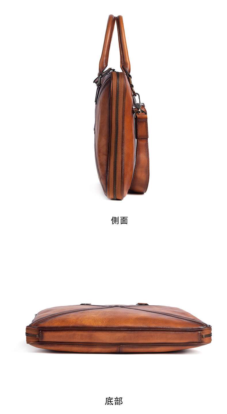 復古擦色樹膏皮手提包 頭層牛皮斜挎包 真皮休閒包 手工公事包植鞣皮斜背包 男士肩背包郵差包公文包 真皮包包