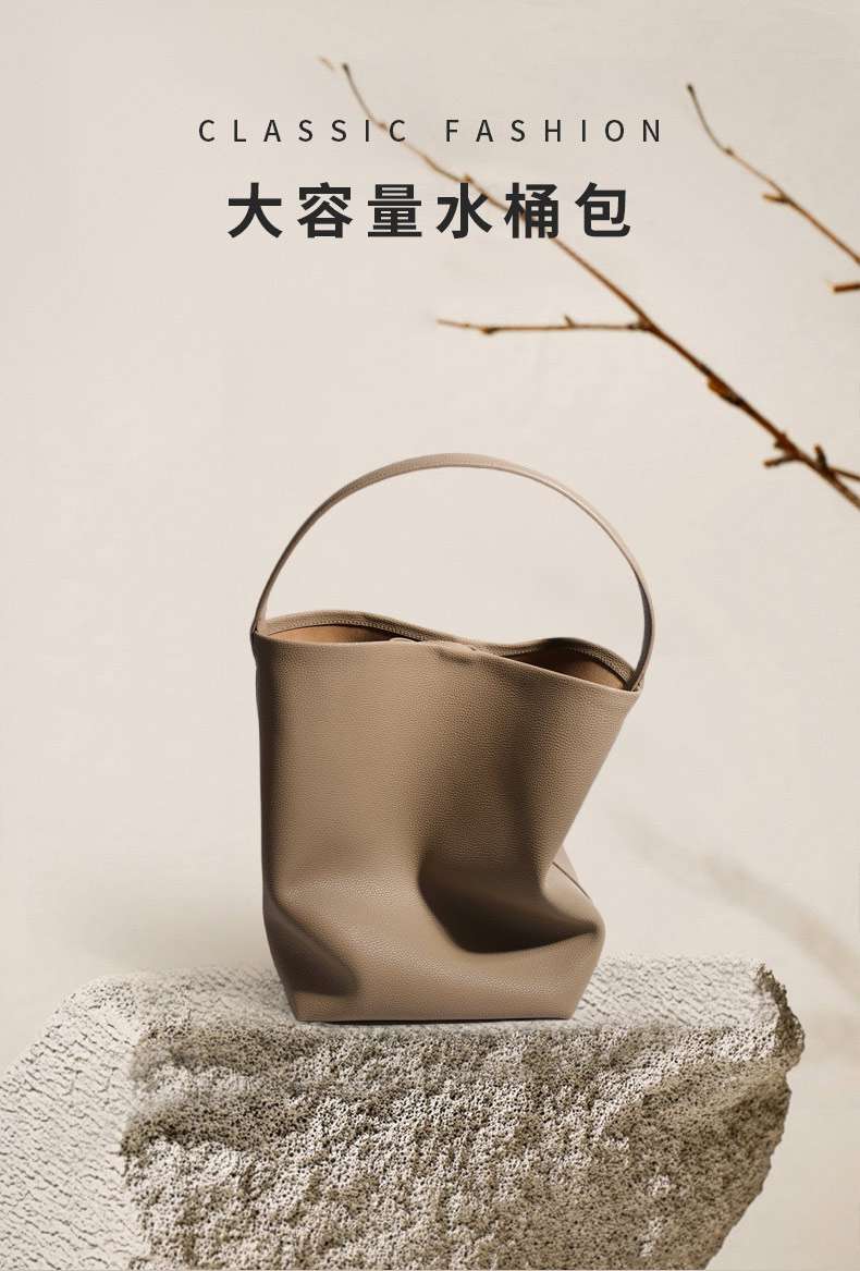 軟牛皮水桶包 女式通勤大容量慵懶風單肩背包腋下包 女生大包包手袋子母包 真皮女包 真皮包包