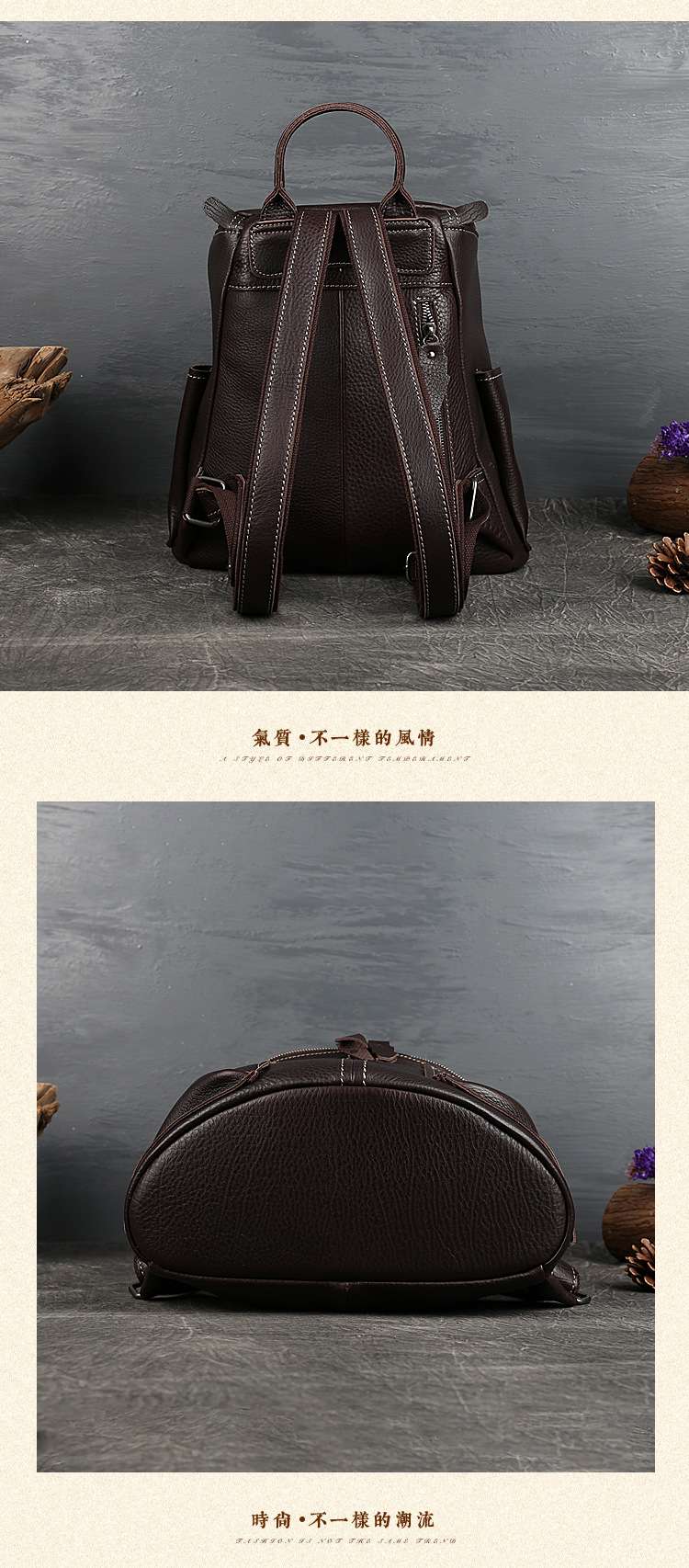 原創設計頭層牛皮後背包 多口袋真皮背包 女式雙肩包 女士復古時尚壓花學生書包  真皮包包