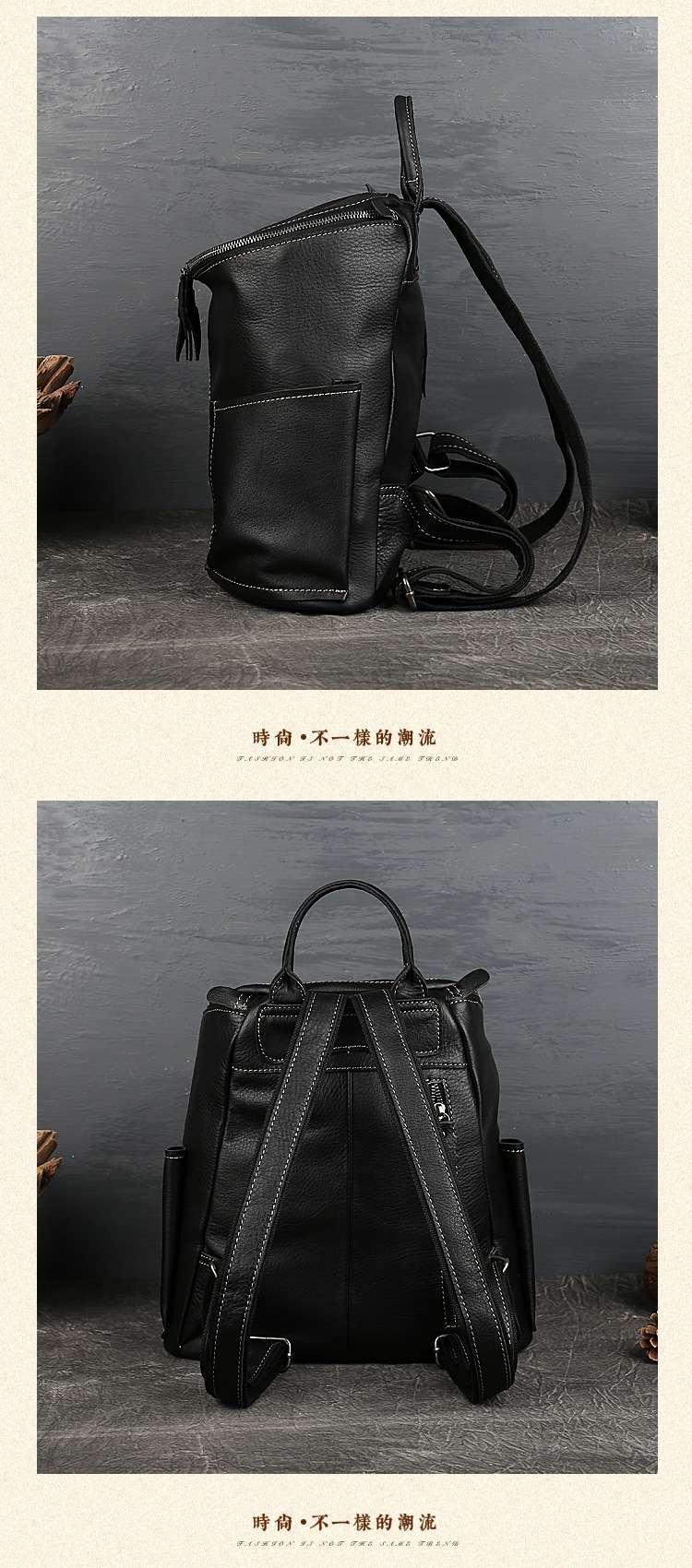 原創設計頭層牛皮後背包 多口袋真皮背包 女式雙肩包 女士復古時尚壓花學生書包  真皮包包