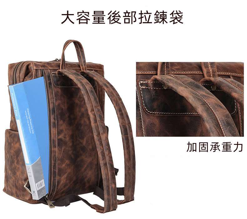 新款頭層油蠟皮後背包 歐美復古旅行包 光皮雙肩背包筆電包男包 戶外旅行15.6吋電腦背包 真皮包包