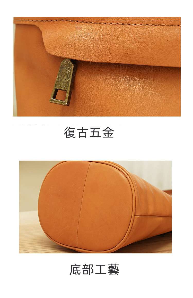 通勤植鞣皮水桶包 新款高級感真皮女包托特包 復古大容量單肩背包腋下包 軟牛皮女包 真皮包包