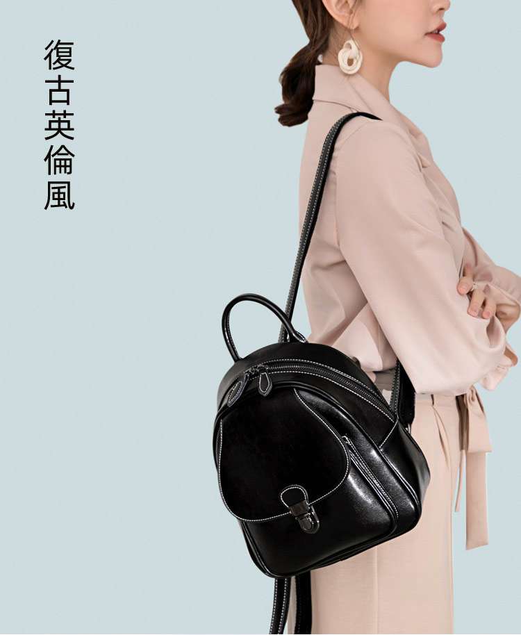 新款油蠟牛皮後背包 真皮女包 油蠟皮復古學院學生書包 女士雙肩背包潮女包 真皮包包