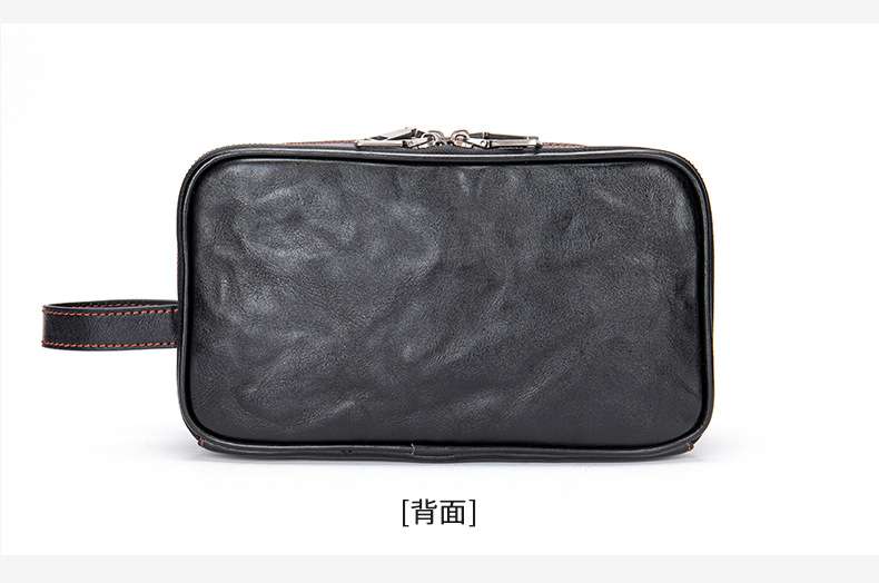 男士商務皮包 多功能收納包 高檔真皮手拿包 純皮高級大容量頭層牛皮洗漱包新款 真皮包包