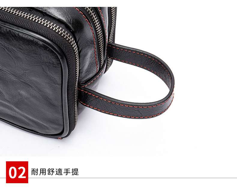 男士商務皮包 多功能收納包 高檔真皮手拿包 純皮高級大容量頭層牛皮洗漱包新款 真皮包包