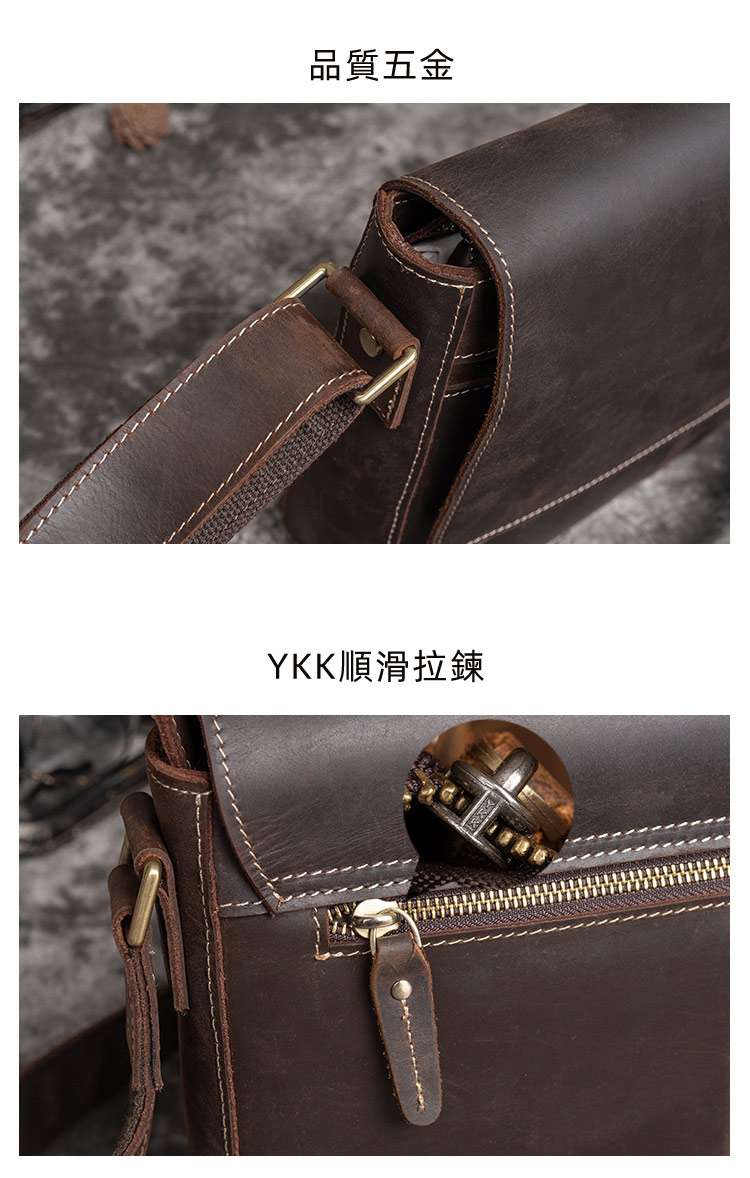 新款復古瘋馬皮斜背包 頭層牛皮單肩背包 翻蓋式商務公事包 真皮男包側背包斜挎包真皮包包