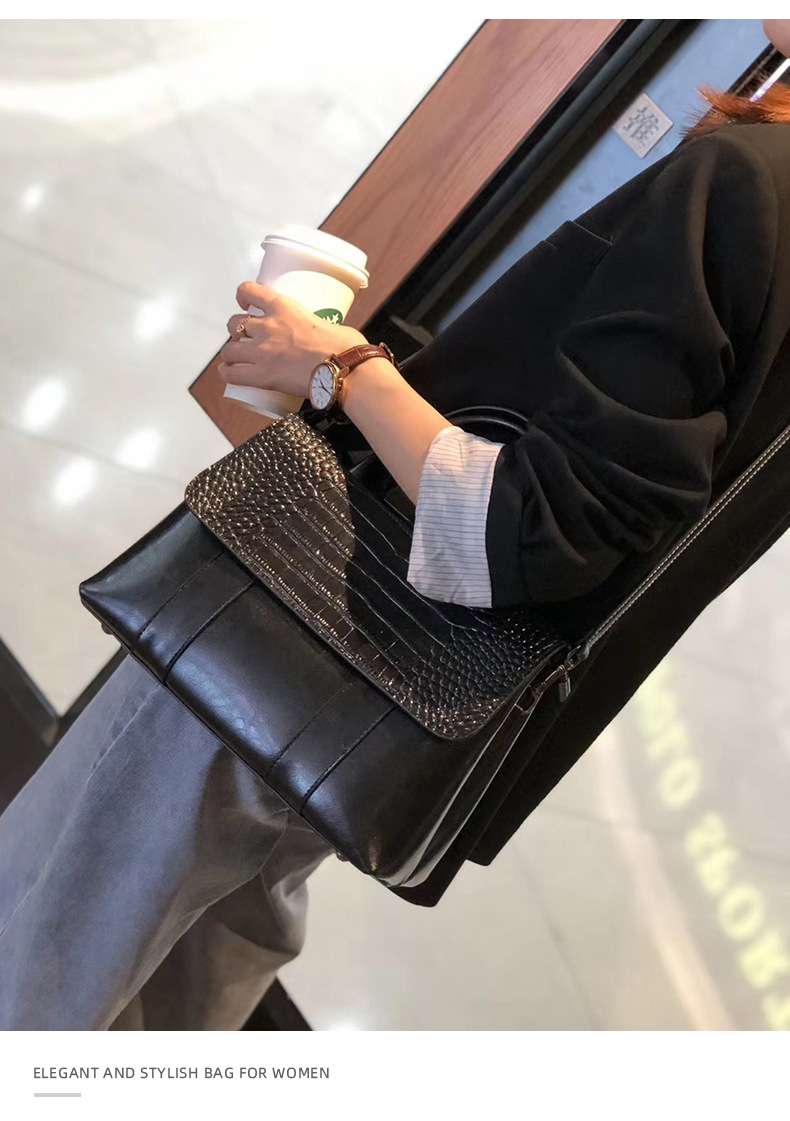 歐美時尚真皮手提包 復古新款手提手袋托特包 女通勤百搭斜背包 大容量單肩斜挎包 真皮包包