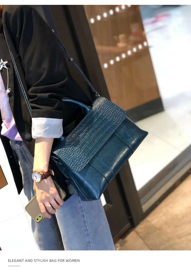 歐美時尚真皮手提包 復古新款手提手袋托特包 女通勤百搭斜背包 大容量單肩斜挎包 真皮包包