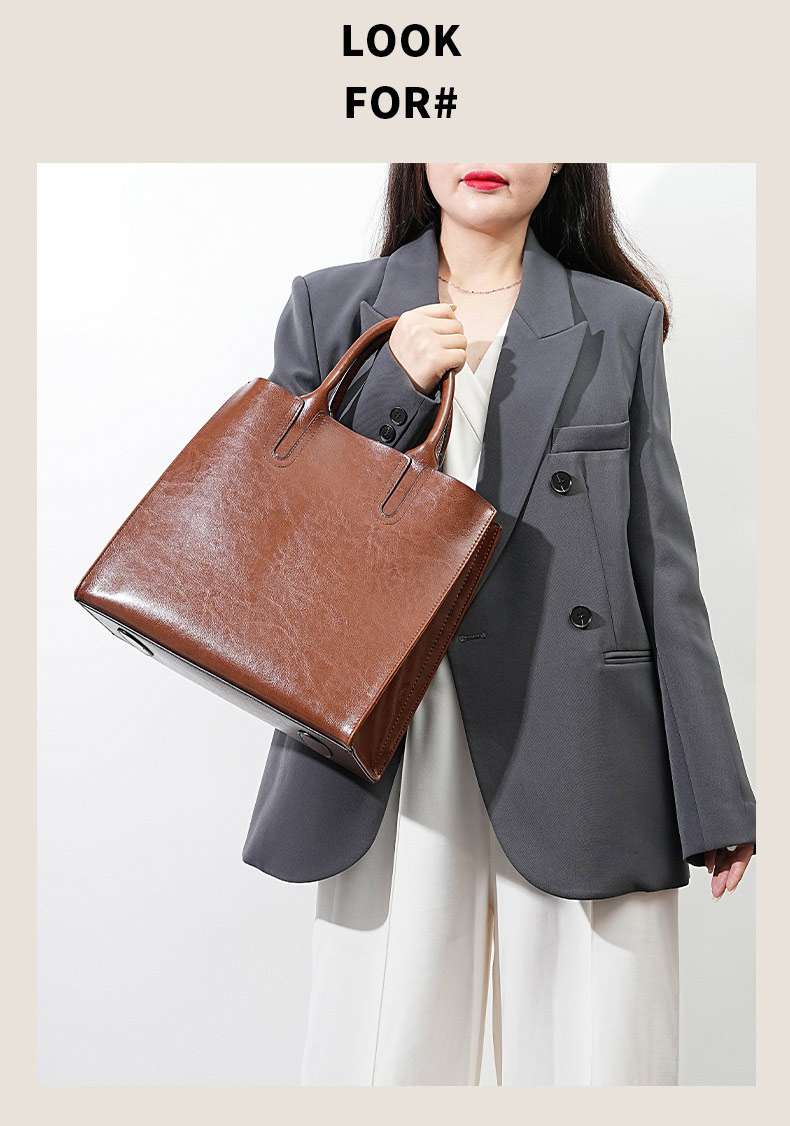 時尚真皮女士單肩背包斜挎包 百搭通勤大容量手袋 高級感手提包 女式新款側背包 真皮包包