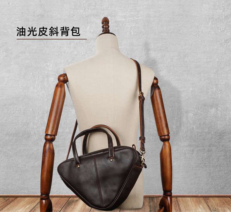 復古手提包幾何形包包 頭層牛皮斜挎包 女士手提包 真皮女包單肩背包 油光皮斜背包 真皮包包