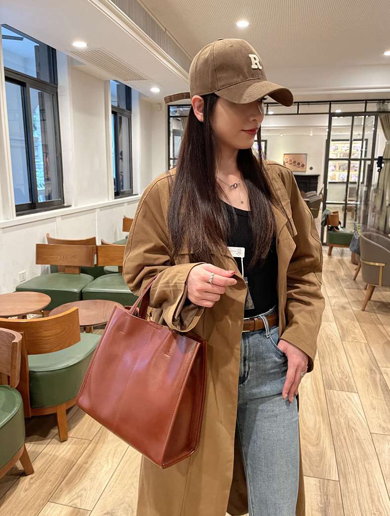 復古植鞣皮托特包 牛皮單肩背包斜挎包 女式購物手袋 真皮女包包 新款手提袋斜背包 真皮包包