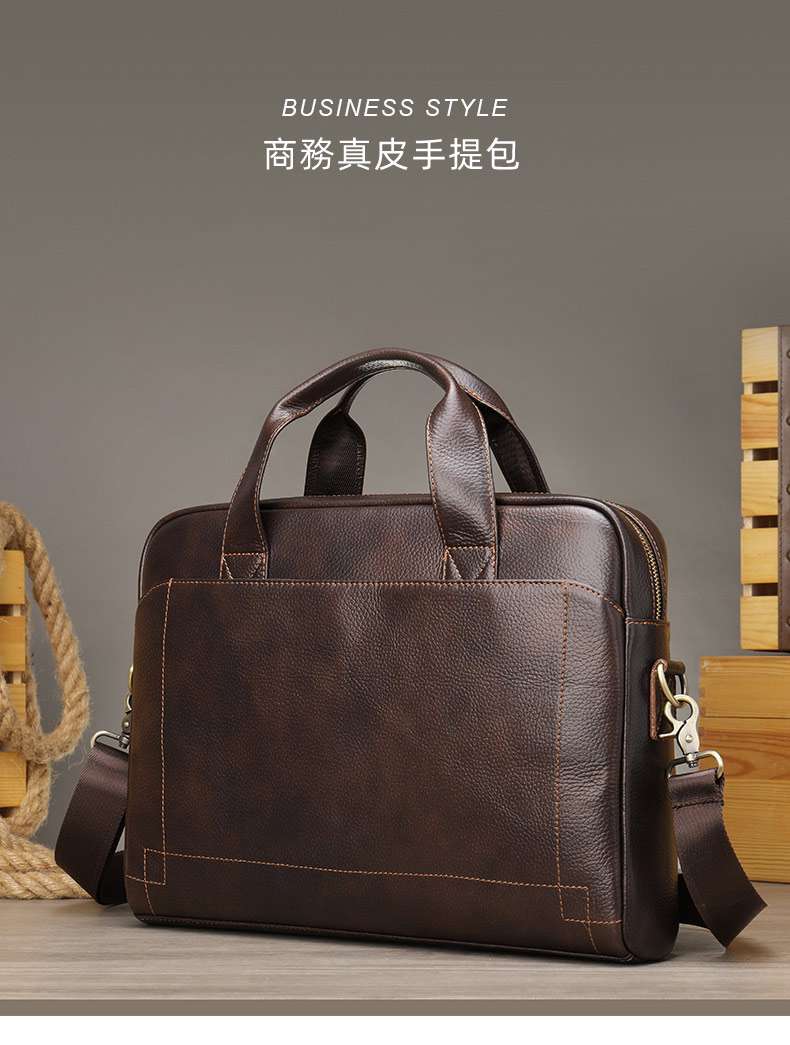 男士真皮手提包 頭層牛皮公文包 真皮手袋電腦包公務包 斜背包側背包公事包 真皮包包