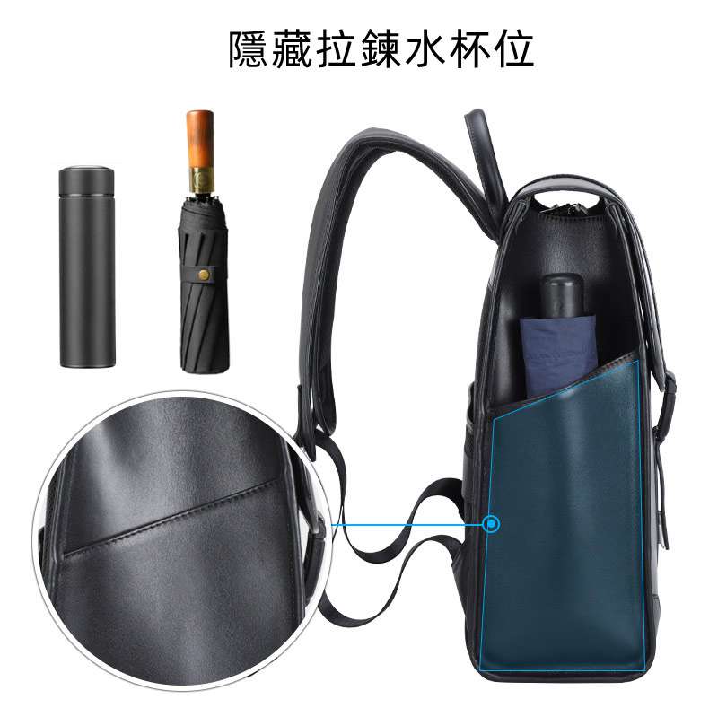 新款男士商務通勤後背包 真皮雙肩背包 輕便頭層牛皮14吋電腦包 納帕皮雙肩包黑色筆電包旅行包 真皮包包
