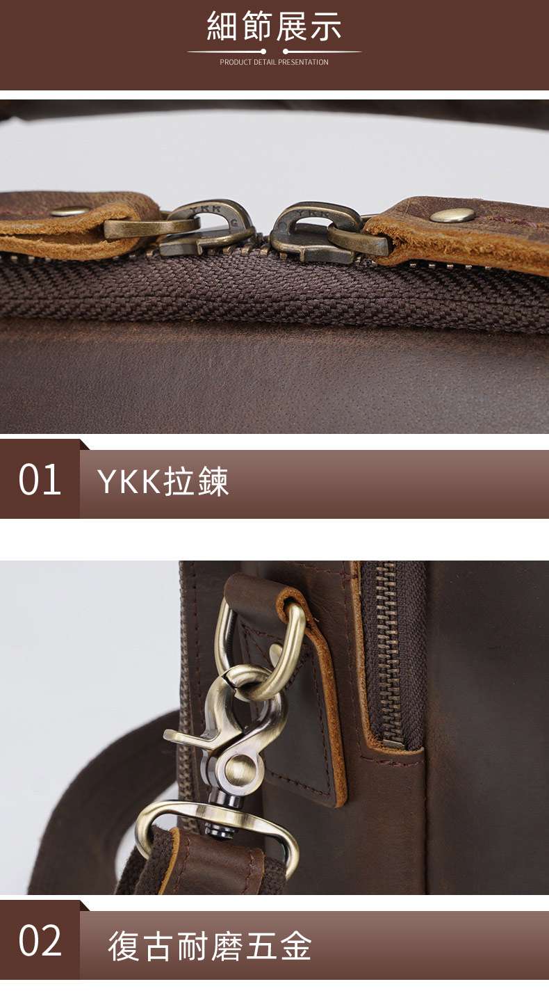 瘋馬皮單肩斜背包公文包 多功能頭層牛皮手提包 真皮商務通勤電腦斜挎包 復古男士15.6吋筆電包公事包 真皮包包