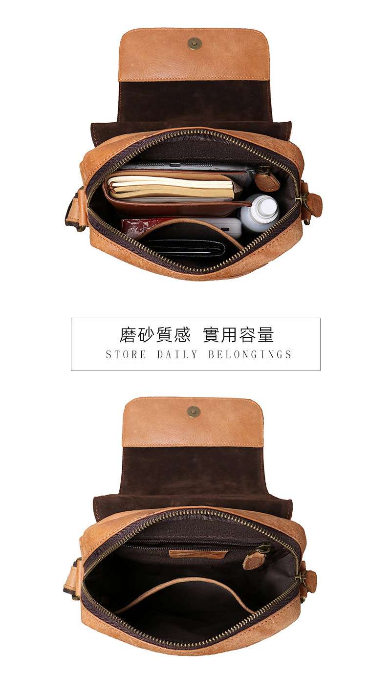 新款磨砂皮iPad包包 男士真皮斜背包 復古做舊單肩包 翻蓋斜挎包 頭層牛皮小方包單肩背包 真皮包包