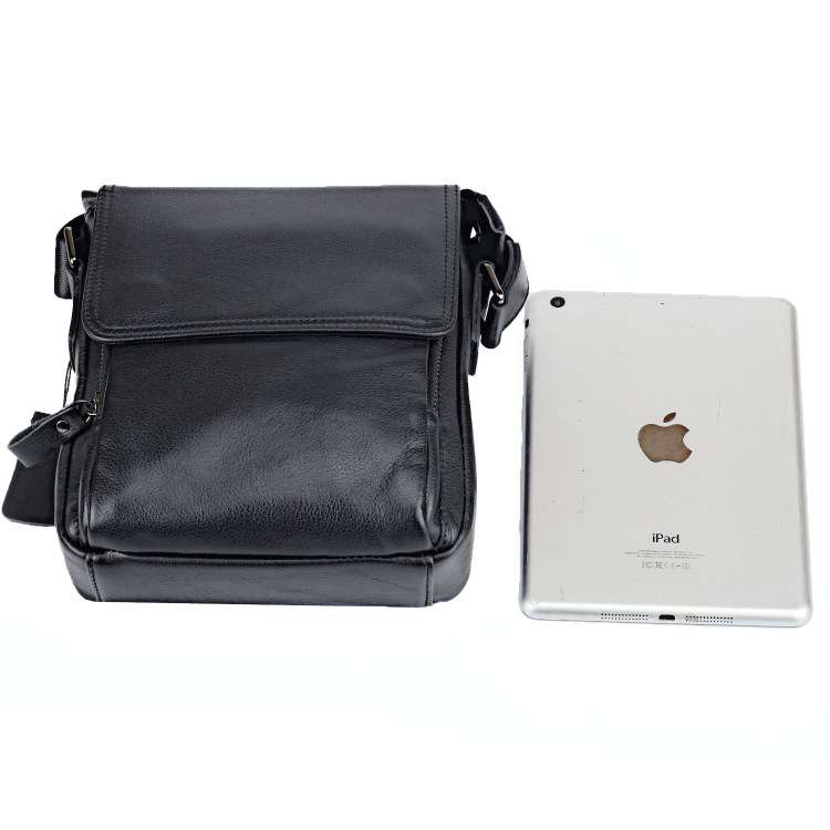 男士韓版IPAD mini小包包 真皮單肩背包 黑色頭層牛皮小斜背包 休閑簡約側背包 真皮包包
