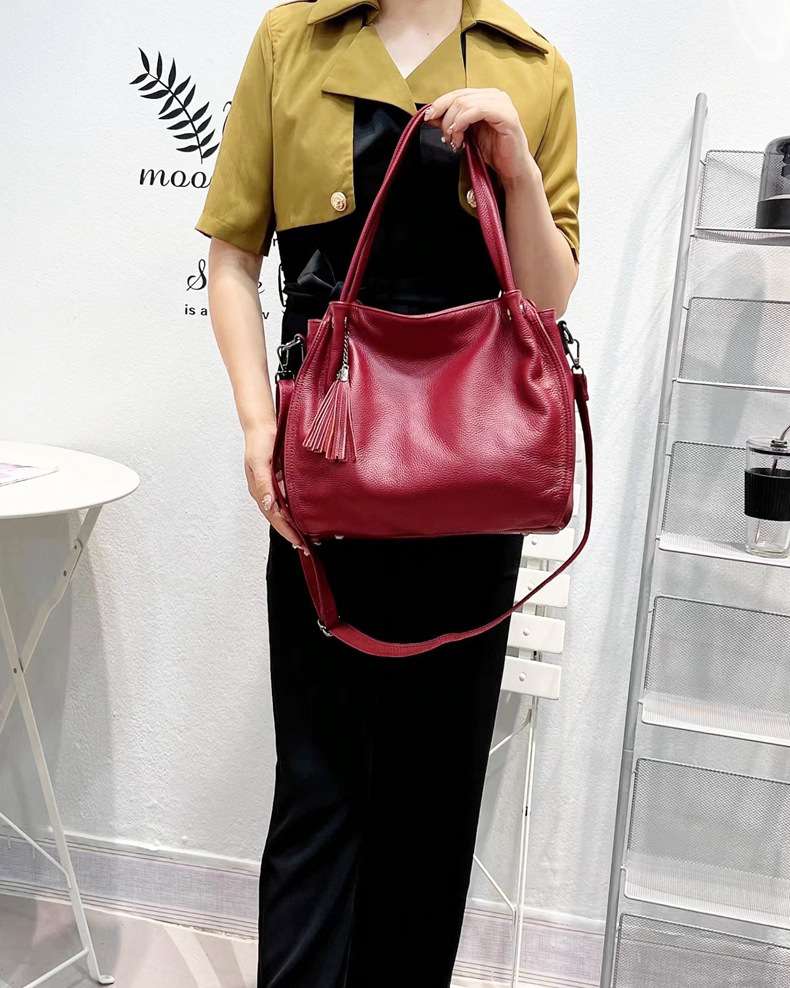 氣質百搭托特包手提包 大容量頭層牛皮自然摔紋斜挎包 真皮女包手袋女士單肩背包斜背包  真皮包包